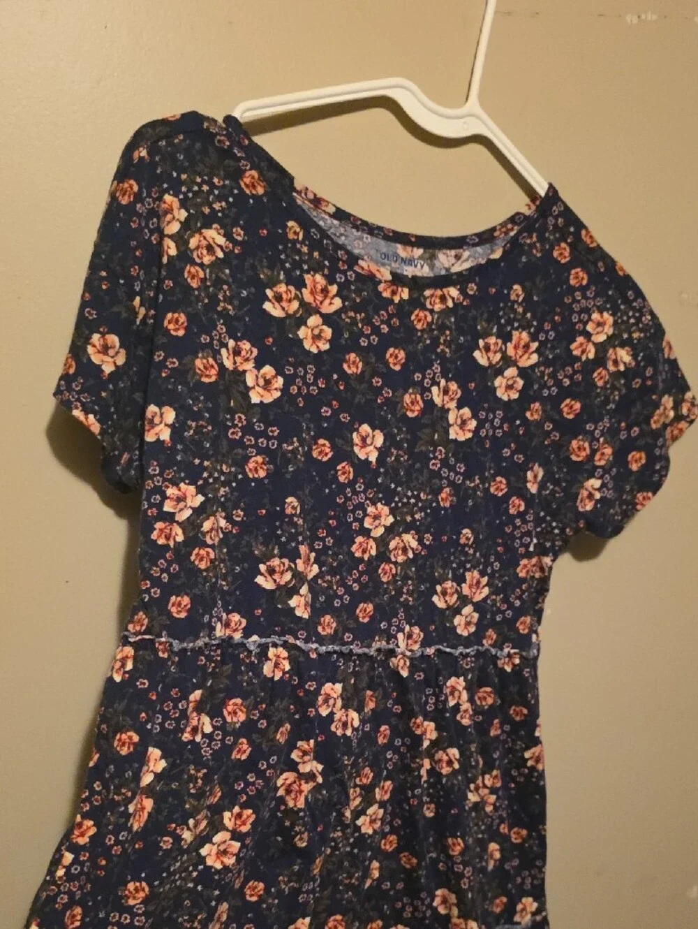 Old Navy Navy Floral Tiered Short-Sleeve Dress